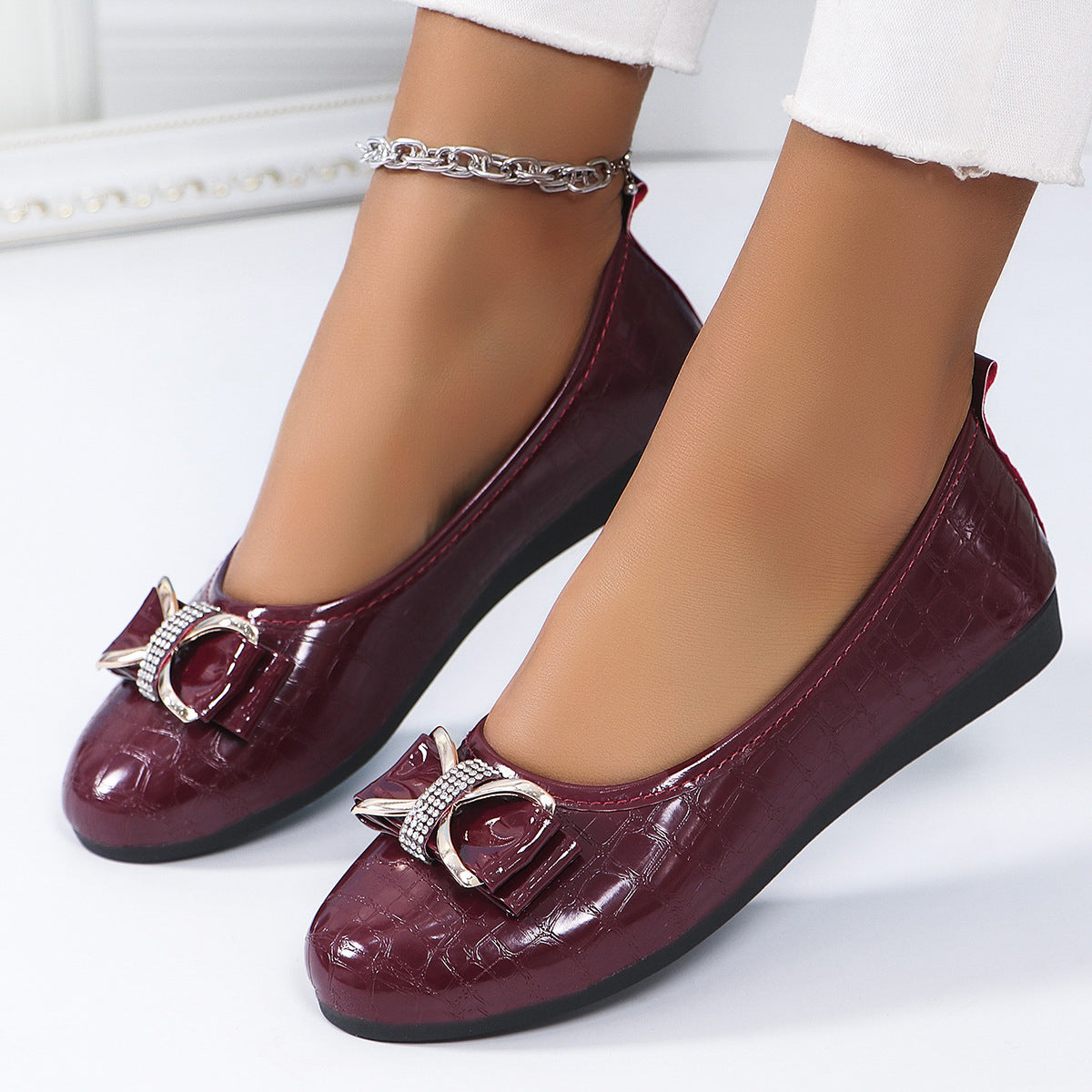 Damen Ballerinas mit modischem Schleifenakzent und Glitzerdetails EB