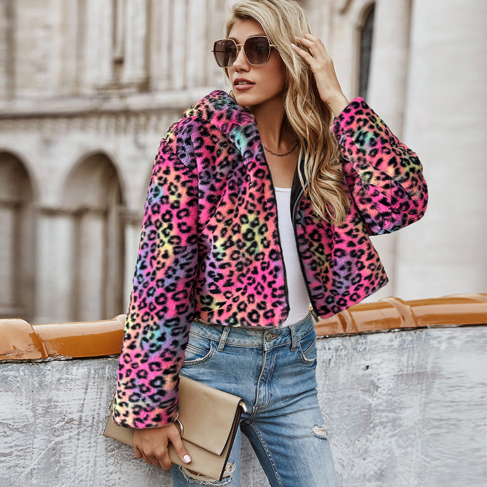 Damen Kunstfelljacke mit elegantem Leopardenmuster und modernem Schnitt EB