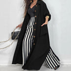 Damen Langmantel aus weichem Stoff mit eleganten Knopfdetails und Taschen EB