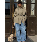 Damen Trenchcoat mit taillierbarem Gürtel und modischen Revers EB