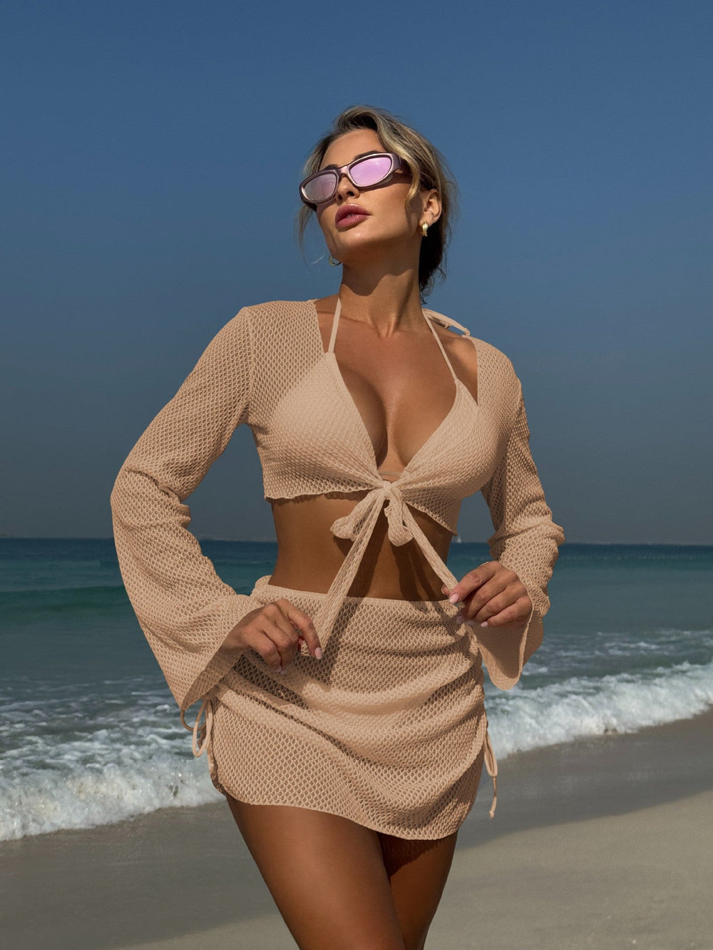 Damen luftige Strandbekleidung mit offenen Ärmeln EB