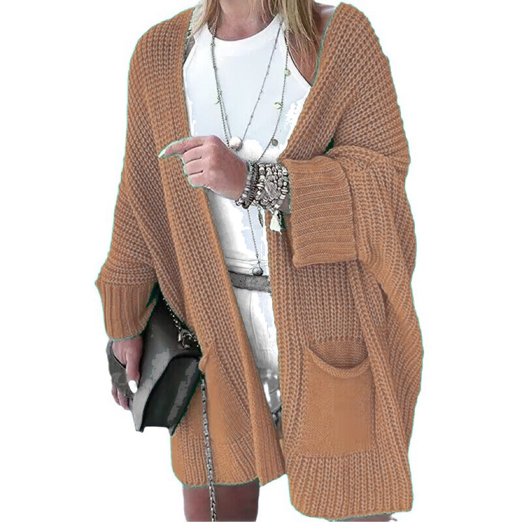 Women Oversize Chunky Knit Cardigan with Wide Shawl Collar and Patch Pockets Mune Fashion