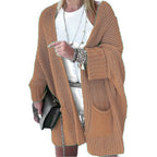 Women Oversize Chunky Knit Cardigan with Wide Shawl Collar and Patch Pockets Mune Fashion