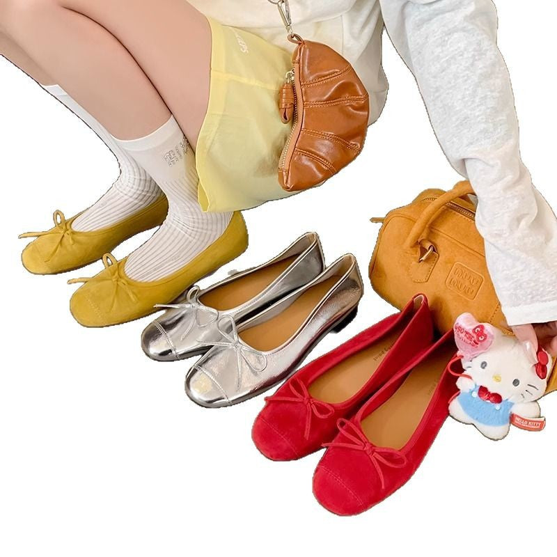 Damen Ballerinas aus hochwertigem metallic Leder mit elegantem Schleifenakzent EB