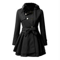Damen eleganter Trenchcoat mit abnehmbarem Fellkragen und Taillengürtel EB