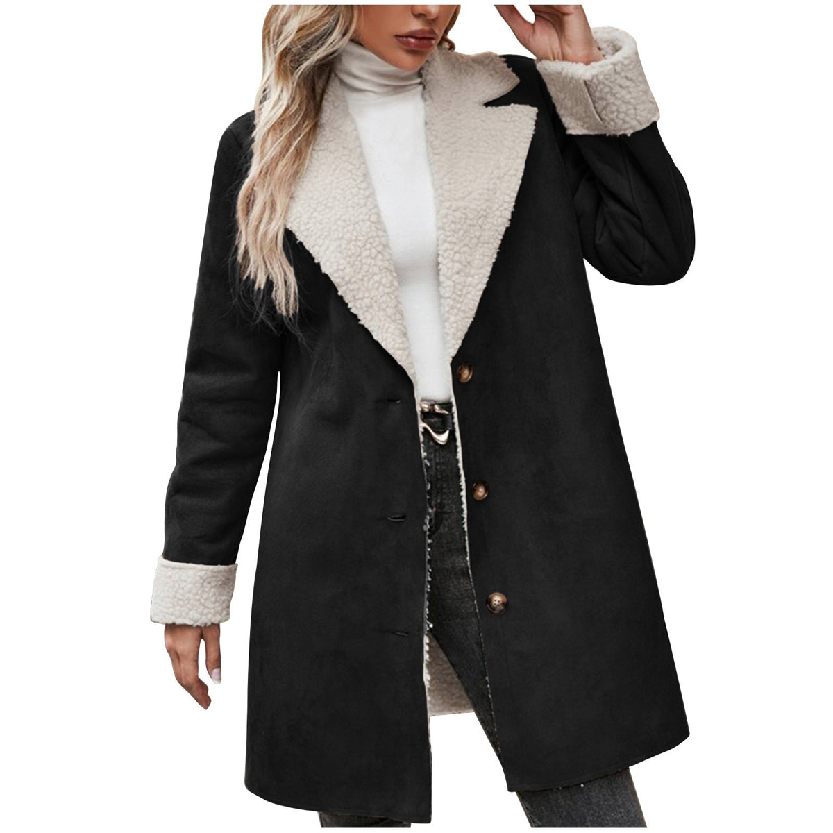 Damen kuscheliger Oversized-Mantel mit schickem Kragen EB