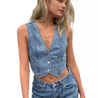 Damen Jeansweste mit elegantem Schnitt und Knopfdetails EB