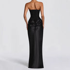 Damen Elegantes Langarm-Maxikleid mit raffinierten Drapierungen EB