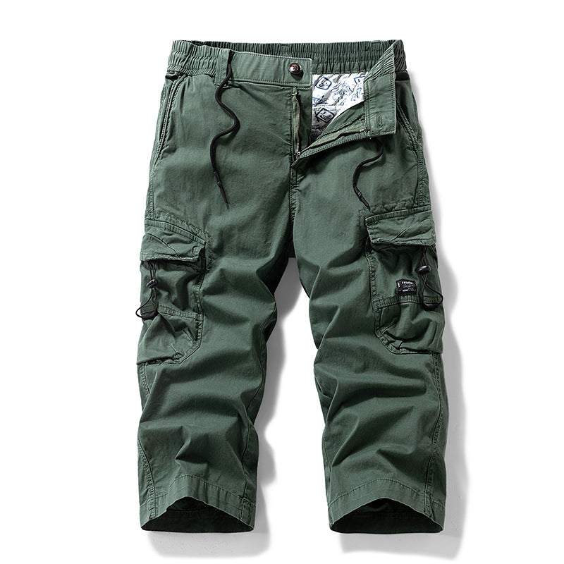 Herren Knielange Cargo-Shorts aus robustem Baumwoll‑Twill mit Elastikbund und Multifachtaschen