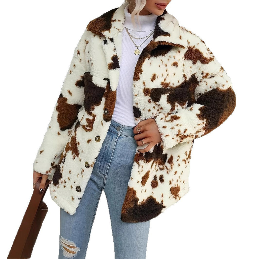 Damen Flauschige Trendjacke mit Tierfell-Optik EB