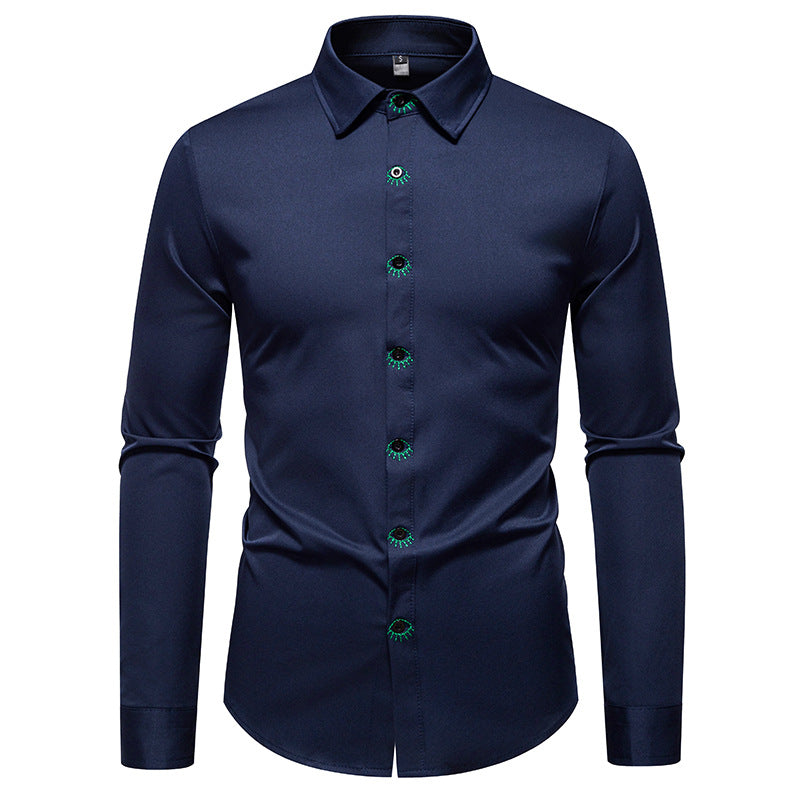Herren elegantes Langarmhemd mit kreativen Stickdetails EB