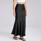 Damen Eleganter fließender Maxirock mit diagonaler Naht EB