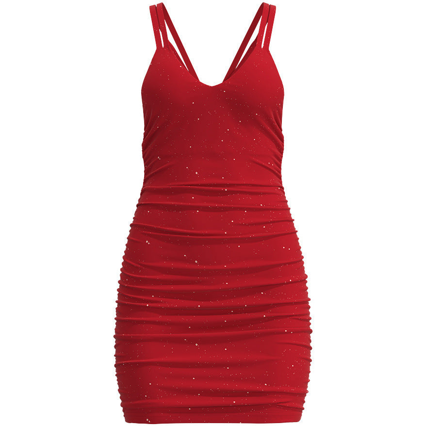 Damen anspruchsvolles Minikleid mit sanften Raffungen und schimmerndem Sternenmuster EB
