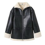 Damen Kunstlederjacke mit Teddyfutter EB
