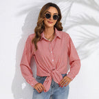 Damen nan geknotete Hahnentritt-Bluse mit Hemdkragen und durchgehender Knopfleiste EB