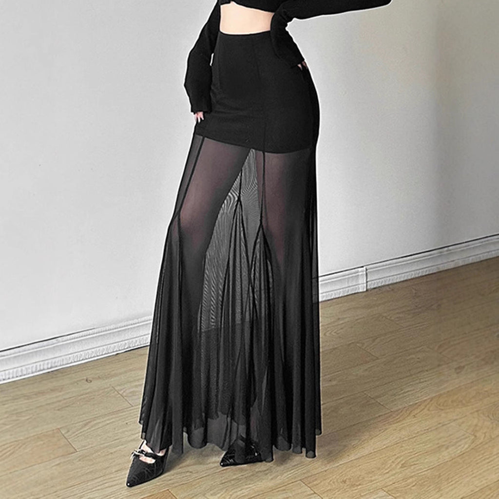 Damen Eleganter Maxirock mit transparenten Einsätzen EB