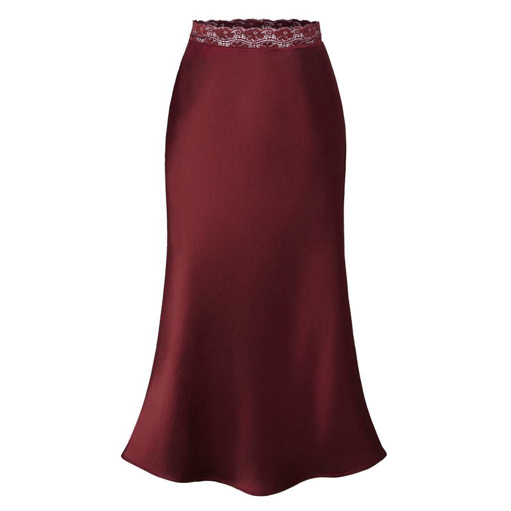 Damen eleganter Satin-Rock mit Spitzenbund EB