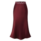 Damen eleganter Satin-Rock mit Spitzenbund EB