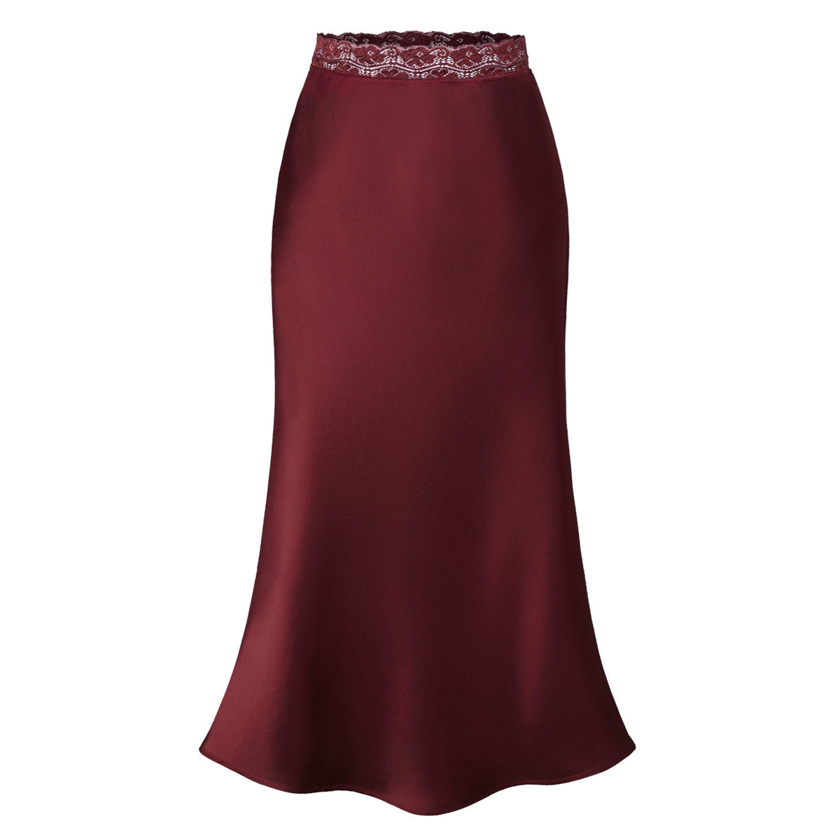 Damen eleganter Satin-Rock mit Spitzenbund EB