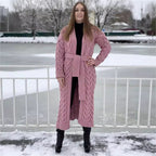 Damen Grobstrick-Mantel mit markantem Zopfdesign und offenem Schnitt EB