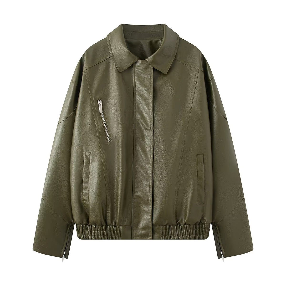 Damen Kunstlederjacke mit elastischem Bund und lässigem Schnitt EB