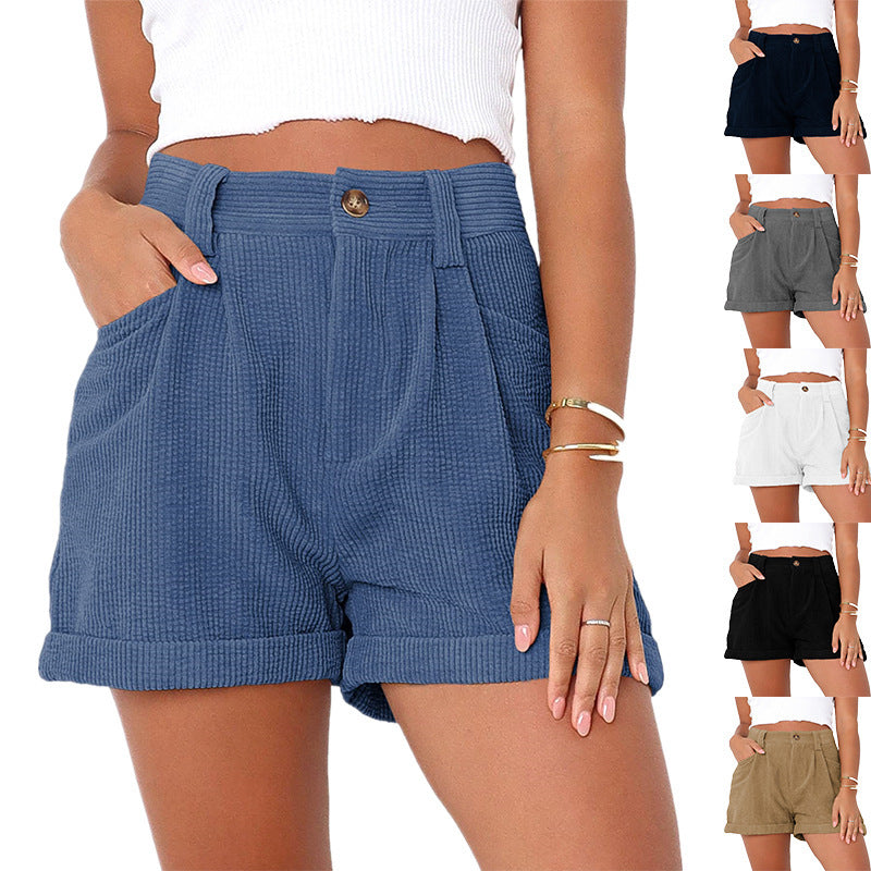 Damen lässige High-Waist Shorts mit breitem Bund und praktischen Taschen EB