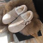 Damen bequeme Filzclogs mit weichem Kunstfellfutter und modischem Schnallenverschluss EB