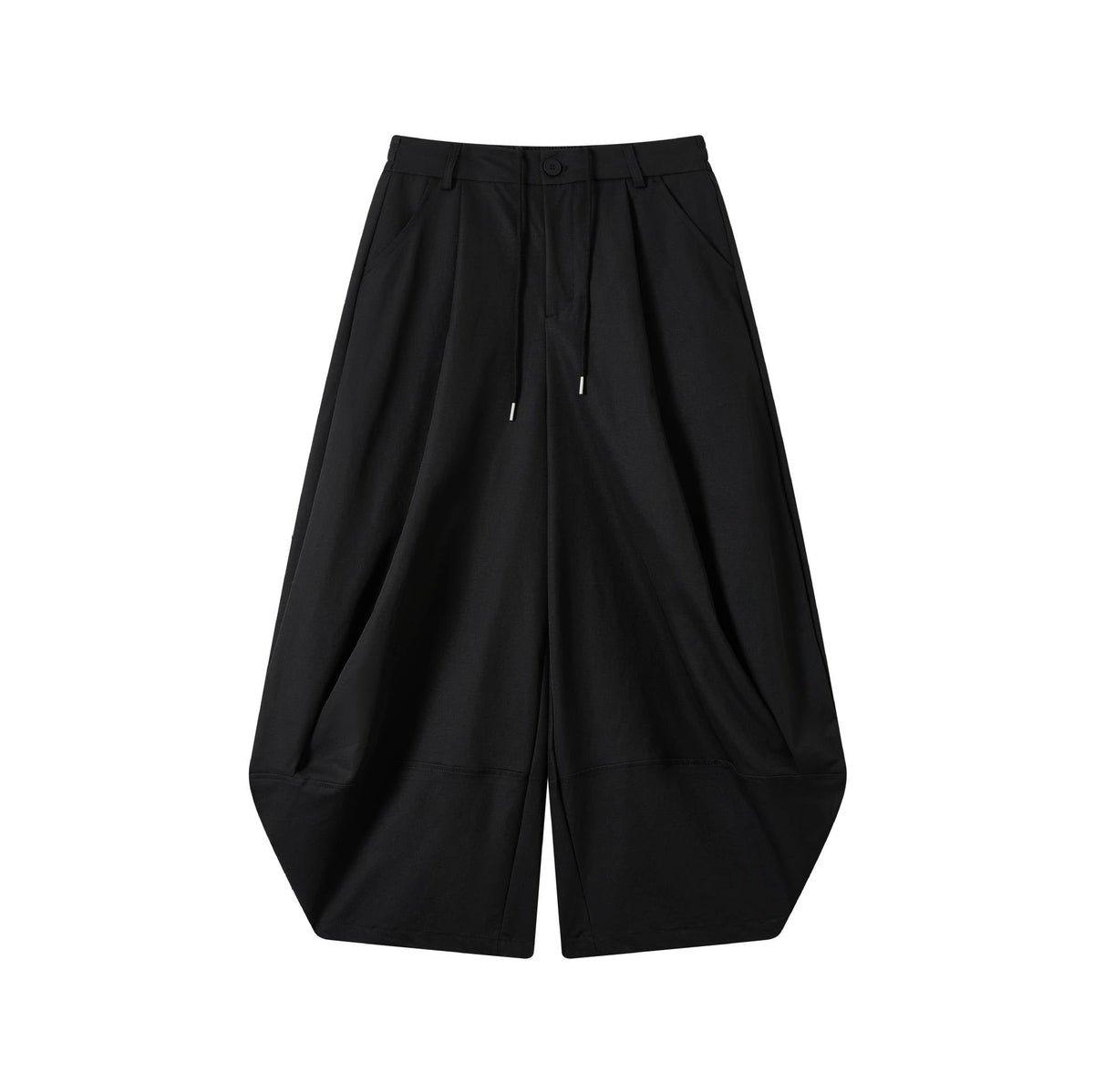 Weite Bermuda-Shorts mit hoher Taille, Falten und Kordelzug