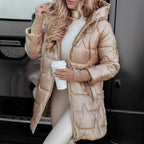 Damen lange, gefütterte Winterjacke mit Kapuze EB