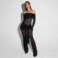 Damen Elegantes Spitzen-Jumpsuit mit schulterfreiem Design und Wickeleffekt EB
