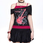 Damen Asymmetrisches Rock-T-Shirt mit grafischem Druck EB