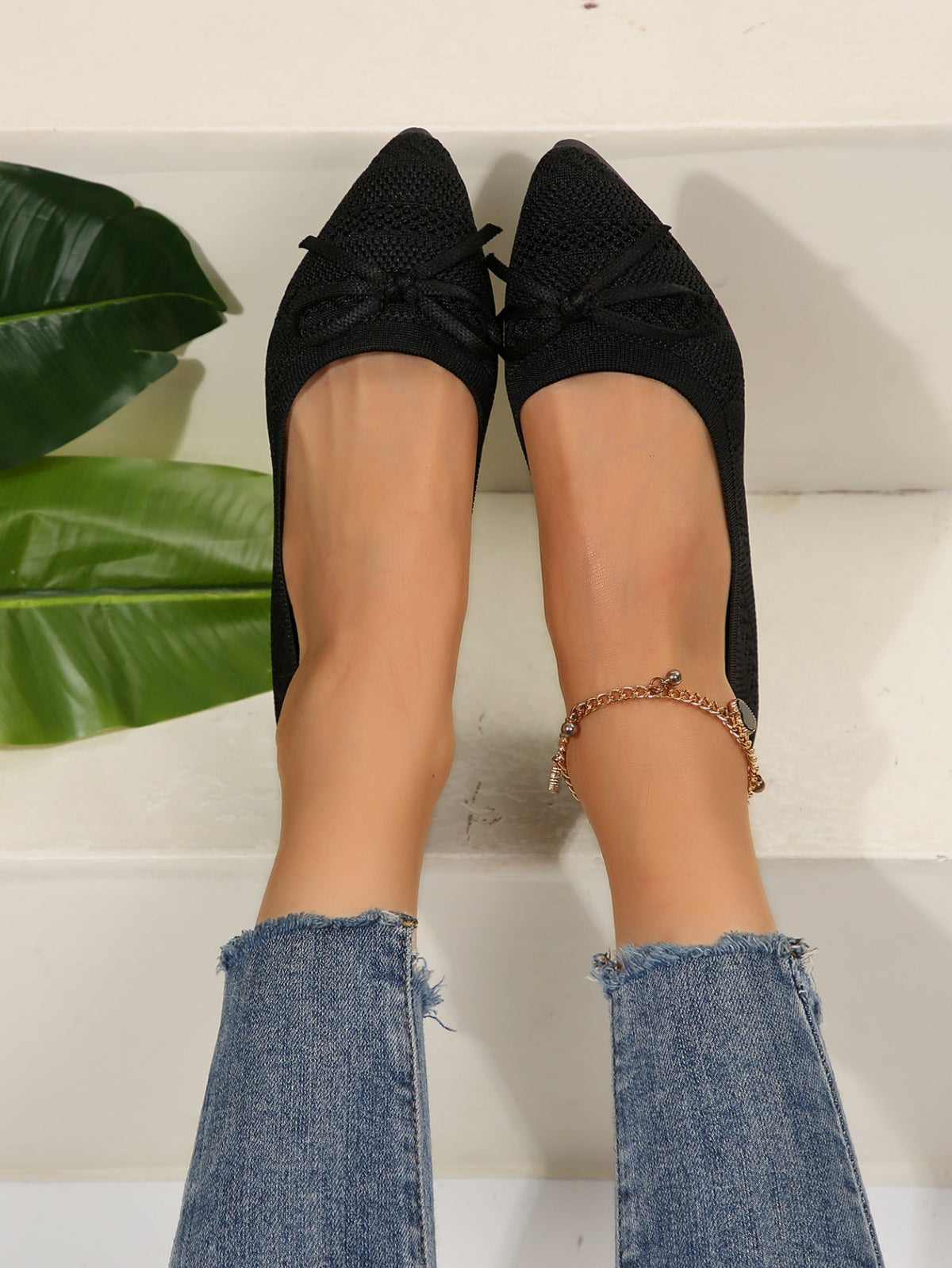 Damen elegante Ballerinas mit stylischem Schleifen-Detail aus atmungsaktivem Gewebe R&B