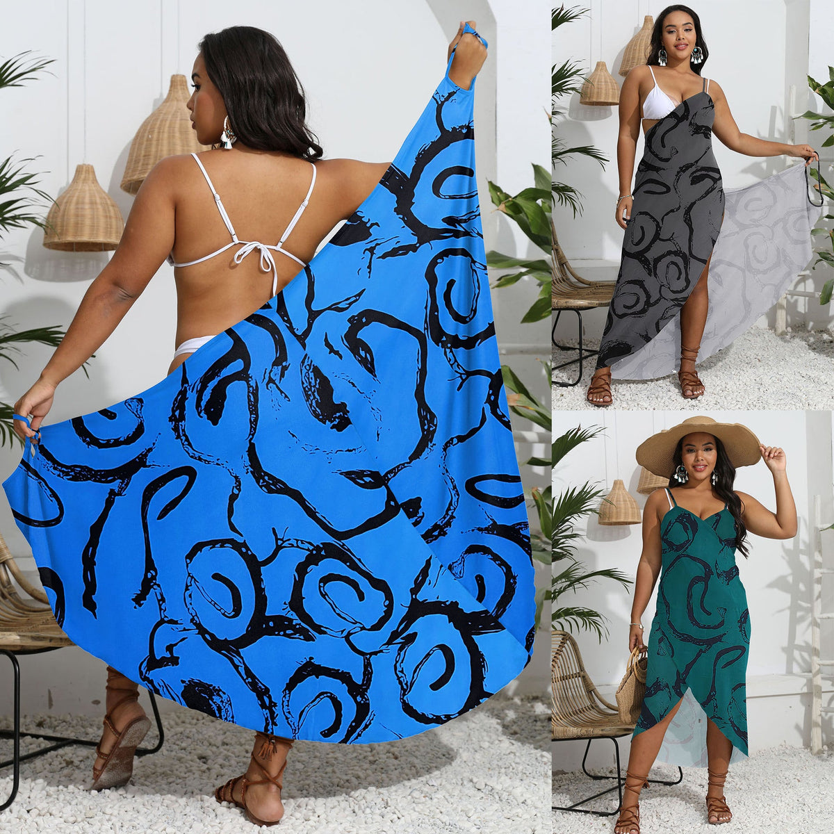 Damen eleganter Wickelsarong mit modernem Muster EB