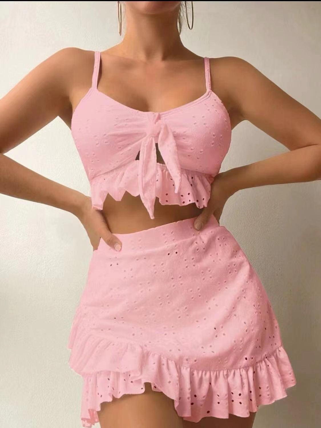 Damen Crop-Top und Minirock-Set mit verspielten Rüschendetails EB