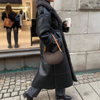 Damen Kunstledermantel mit/bekanntem Kragen und Gürtel EB