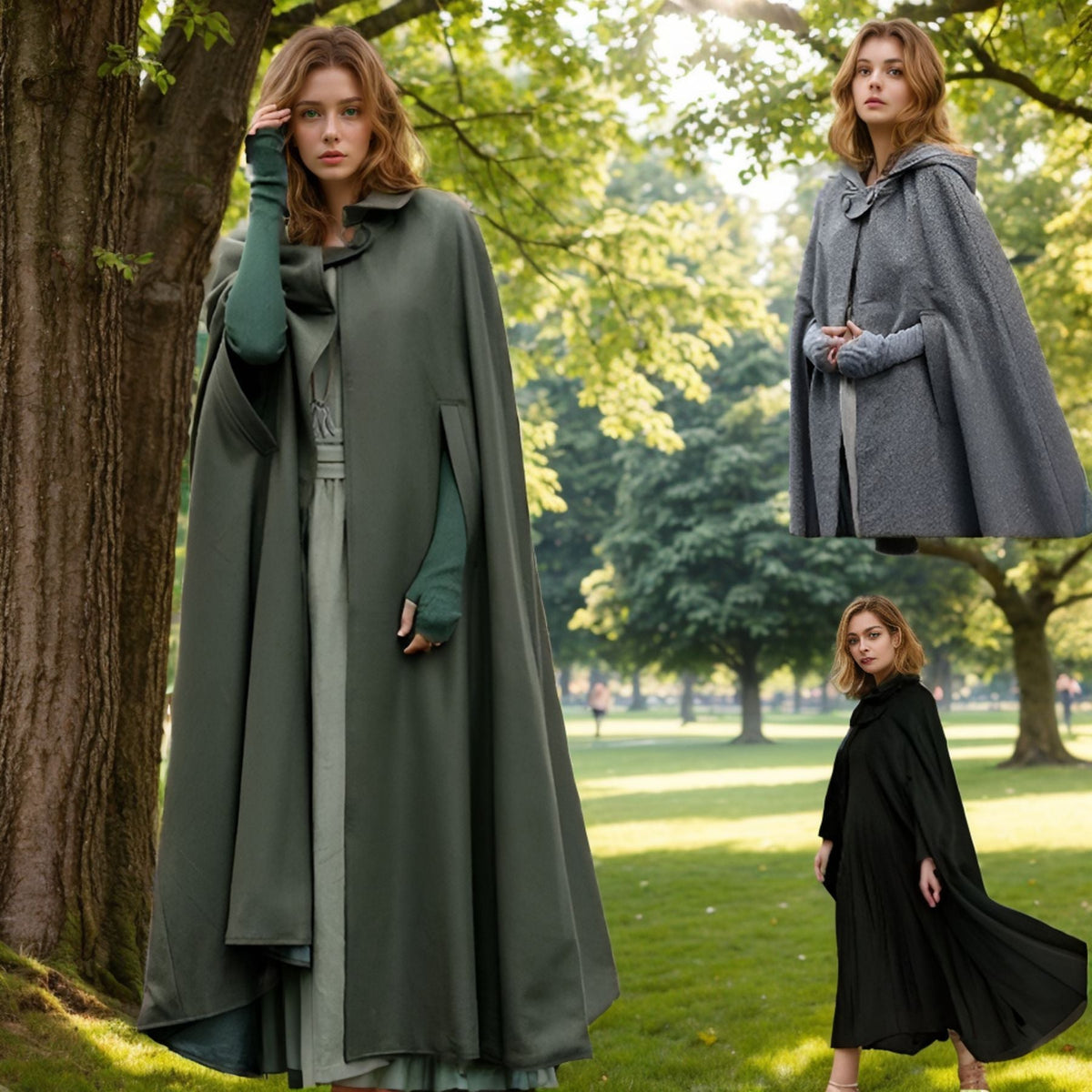 Damen eleganter Umhang mit Kapuze aus hochwertigem Stoff EB