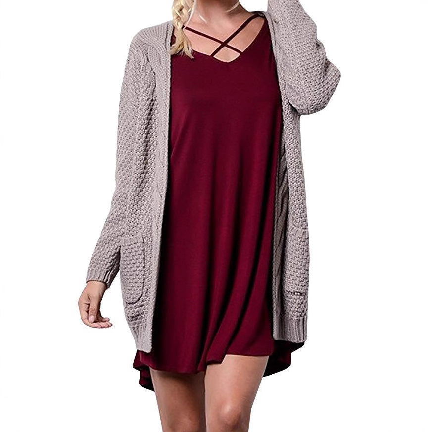 Damen Grober Strickcardigan mit offener Front und praktischen Taschen EB