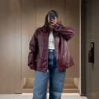 Damen Kunstlederjacke mit praktischen Taschen und elastischem Bund EB