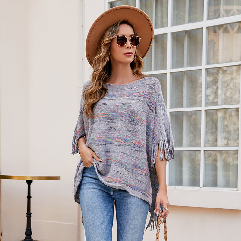 Damen kuscheliger Poncho mit fransigen Details EB