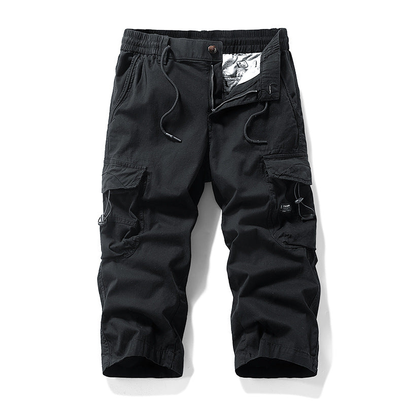 Herren Knielange Cargo-Shorts aus robustem Baumwoll‑Twill mit Elastikbund und Multifachtaschen