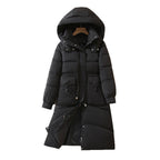 Damen Lange, warme Pufferjacke mit praktischen Taschen und Kapuze EB