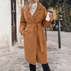 Damen Eleganter Trenchcoat mit Gürtel und doppelt geknöpftem Design EB
