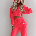 Damen nan Cropped Kapuzenjacke und High-Waist Jogginghose Set aus French Terry mit elastischem Bund EB