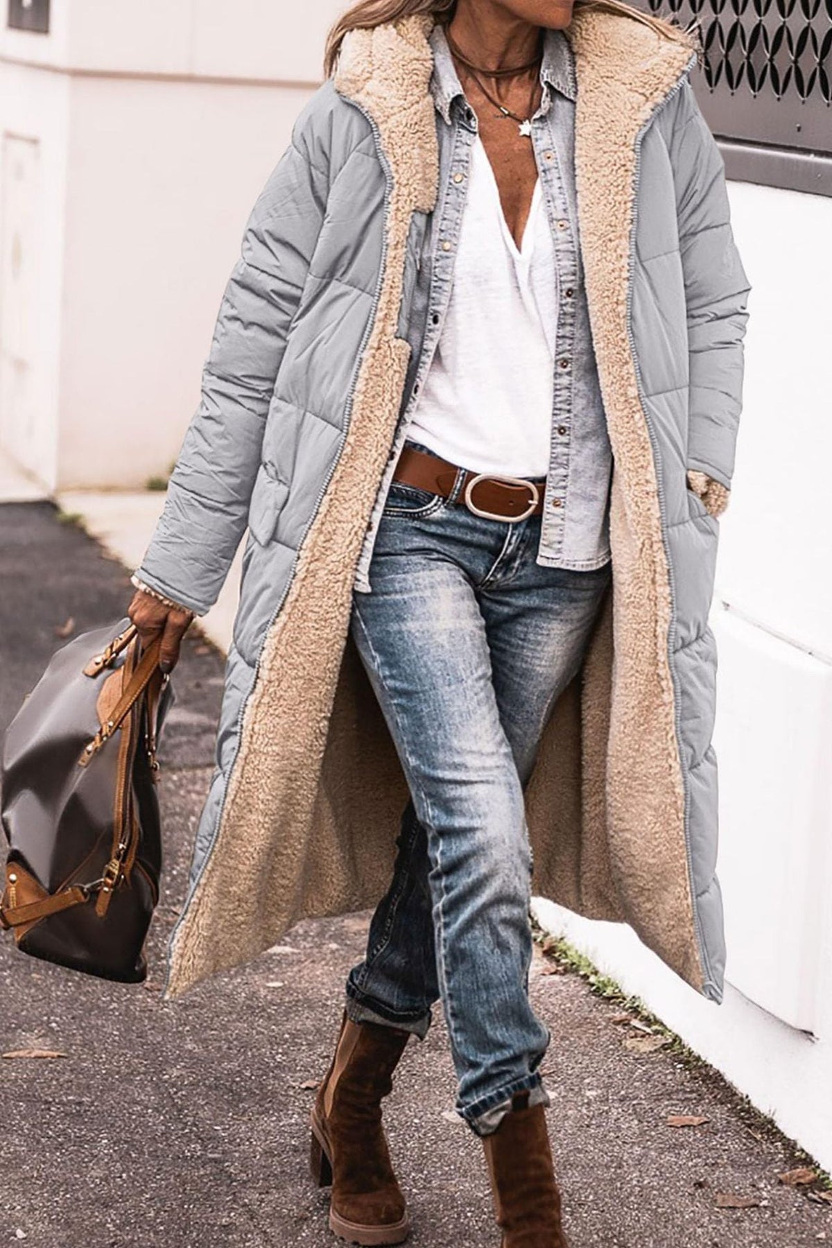 Damen Lange Gefütterte Winterjacke mit Luxuriösem Innenfutter EB