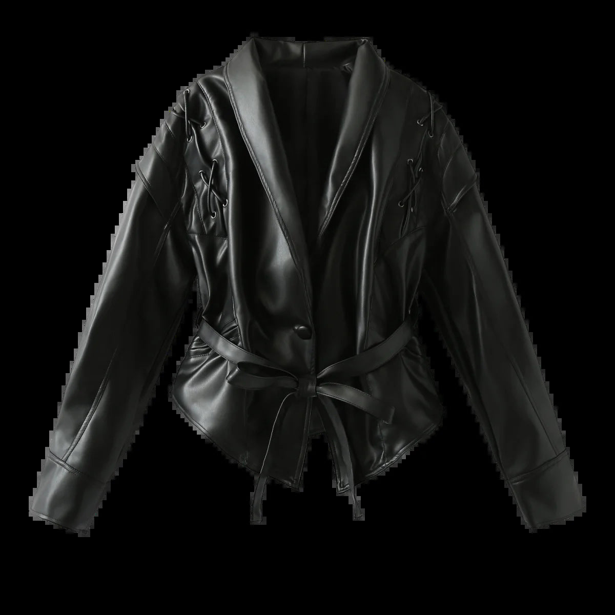 Damen Kunstlederblazer im modernem Design mit praktischem Gürtel EB