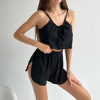 Damen Komfortables Shorts-Set mit fließendem Top und elastischem Bund EB