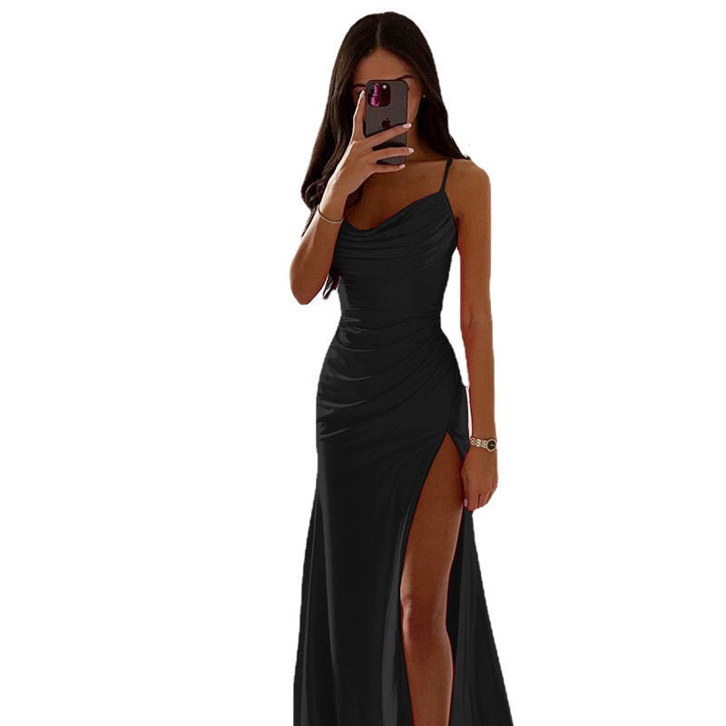 Damen Elegantes Abendkleid mit Raffungen und hohem Split EB