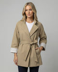 Damen Mode online taillierter Trenchcoat mit Stehkragen und Spitzenmanschetten EB