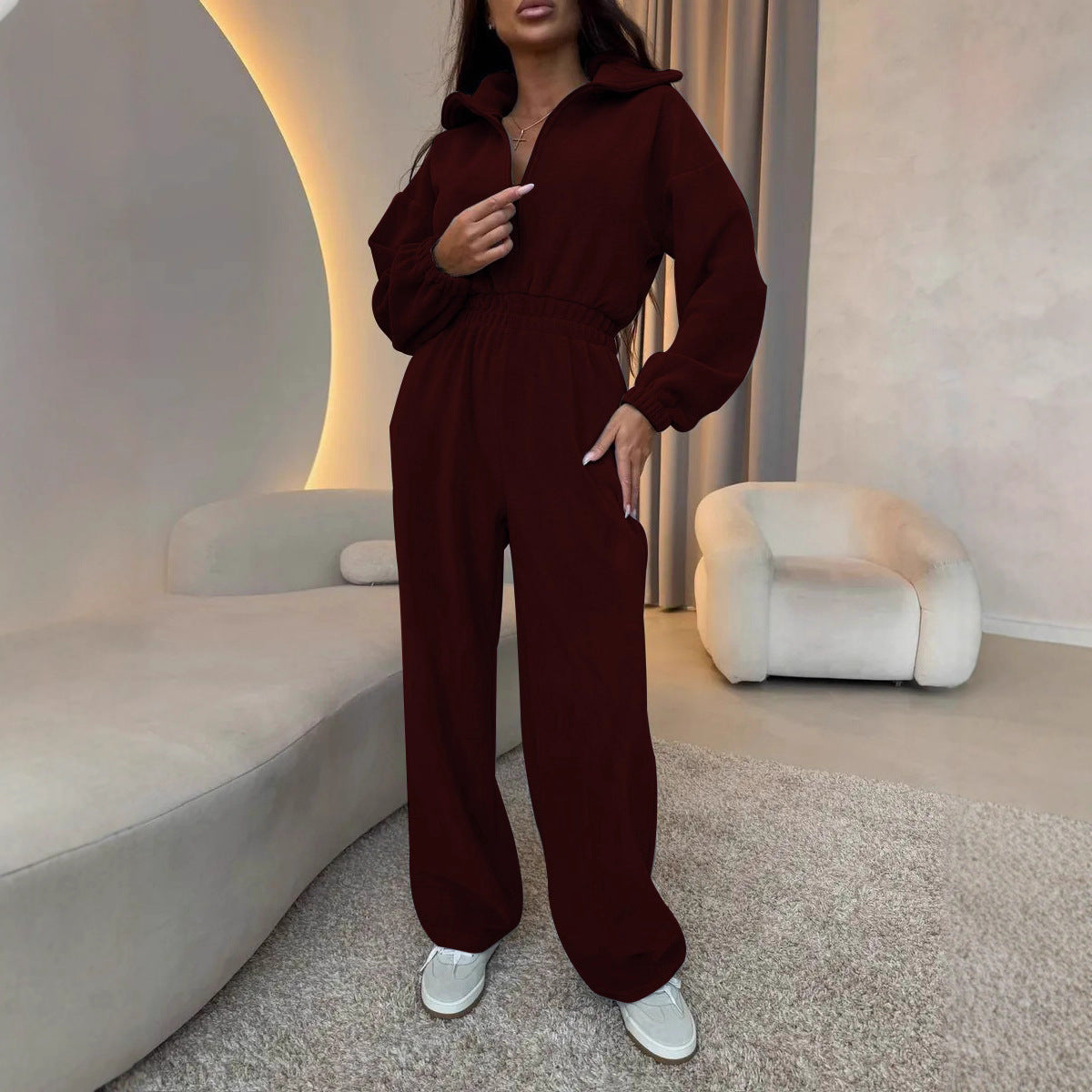 Eleganter Lounge-Overall mit Stehkragen