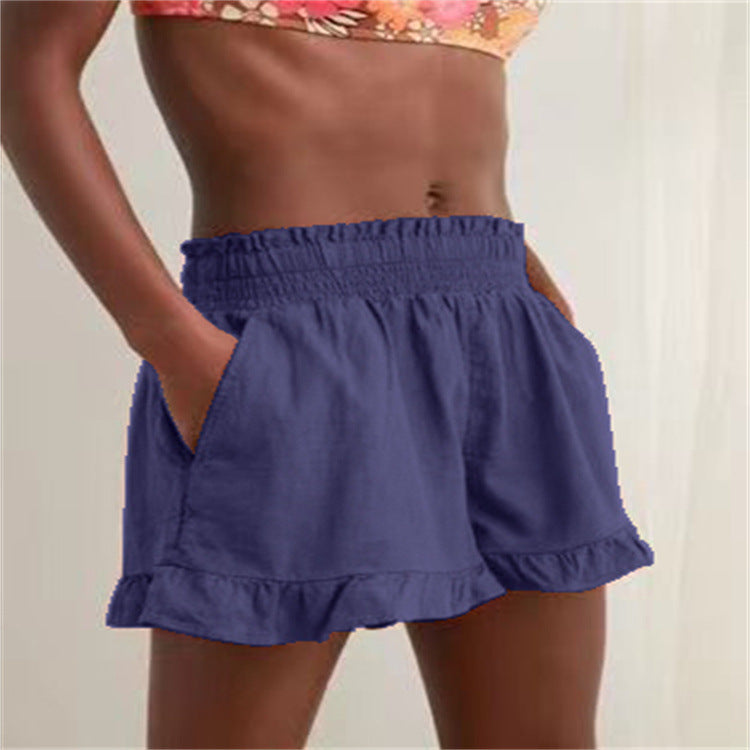 Damen lässige Sommer-Shorts mit elastischem Bund und voluminösem Saum EB
